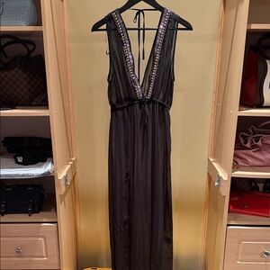 Elegant Black Evening Dress with Purple Accents